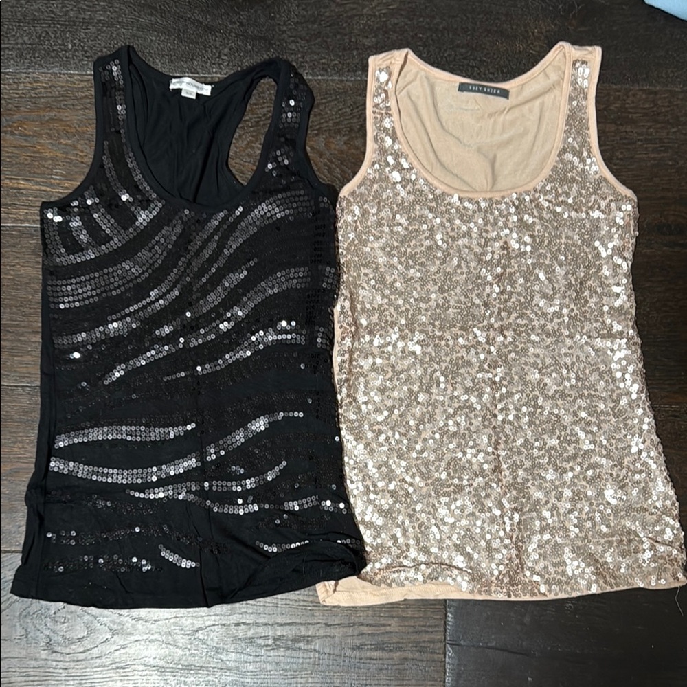 Sequin Embellished Black and Rose Gold Tanks
